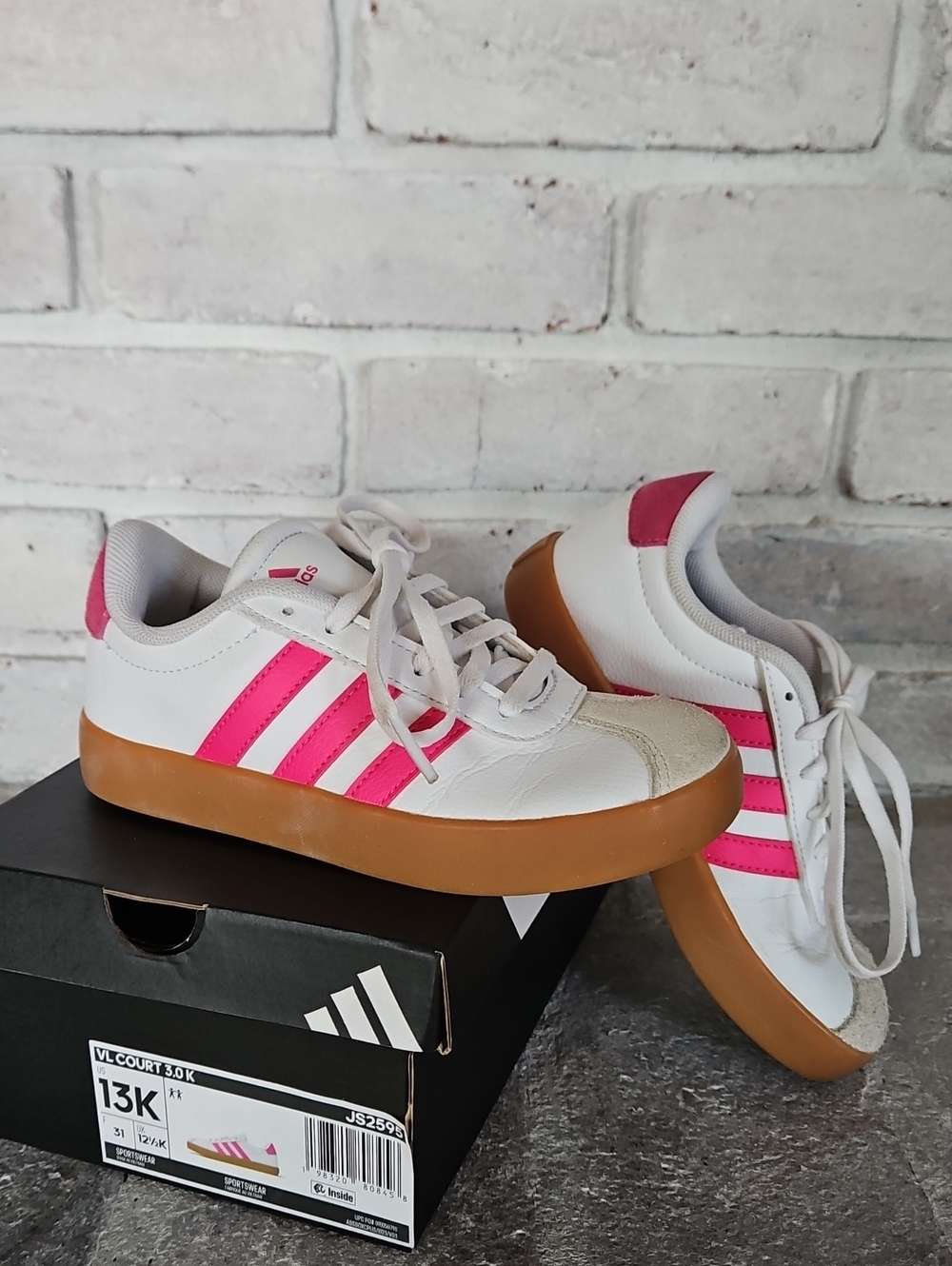 Girl's Adidas VL Court 3.0 Size 13 Pink & White